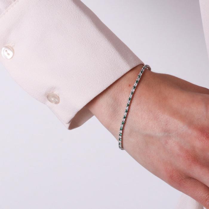 Bracelet en argent 925 avec zircones vertes et transparentes