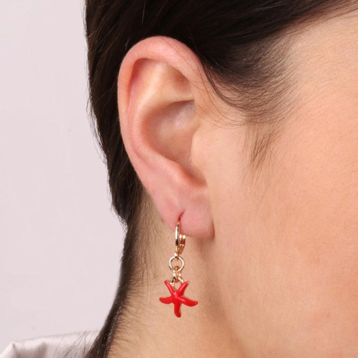 Boucles d'oreilles en métal avec pendentif étoile de mer rouge