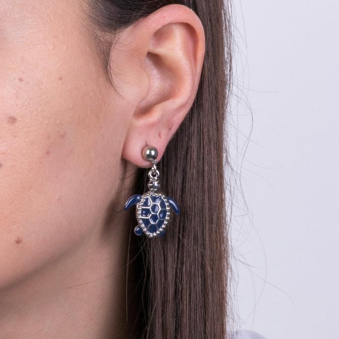 Boucles d'oreilles en métal tortue bleue