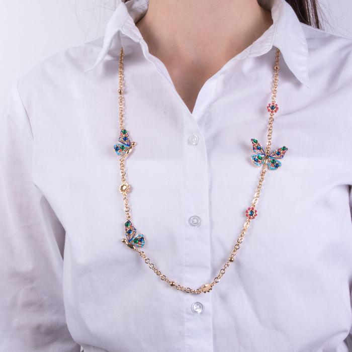 Collana in Metallo con farfalla multicolor e  fiori rossi