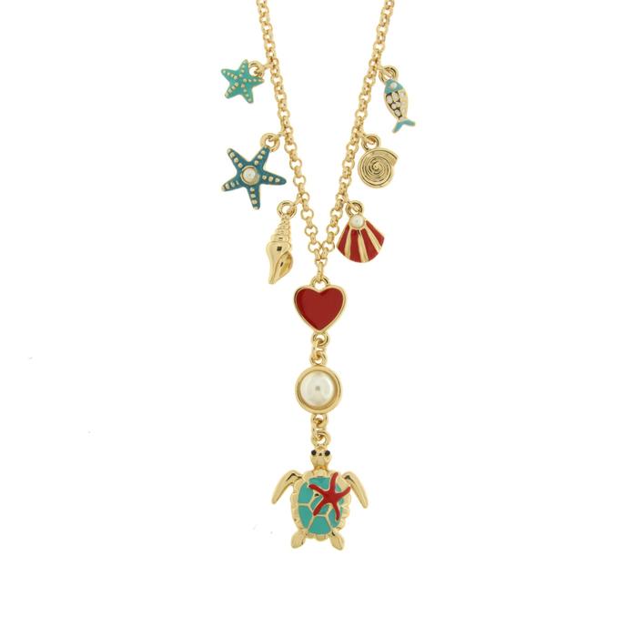 Collana in Metallo con tartaruga, stelle marine, pesciolino e conchiglie