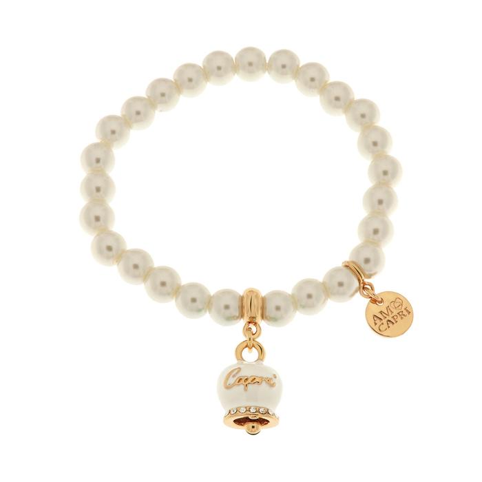 Bracelet en métal Bracelet en métal avec perles et grelot porte-bonheur en émail blanc avec écriture Capri