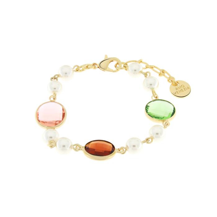 Metal Bracelet with Beads and Crystals