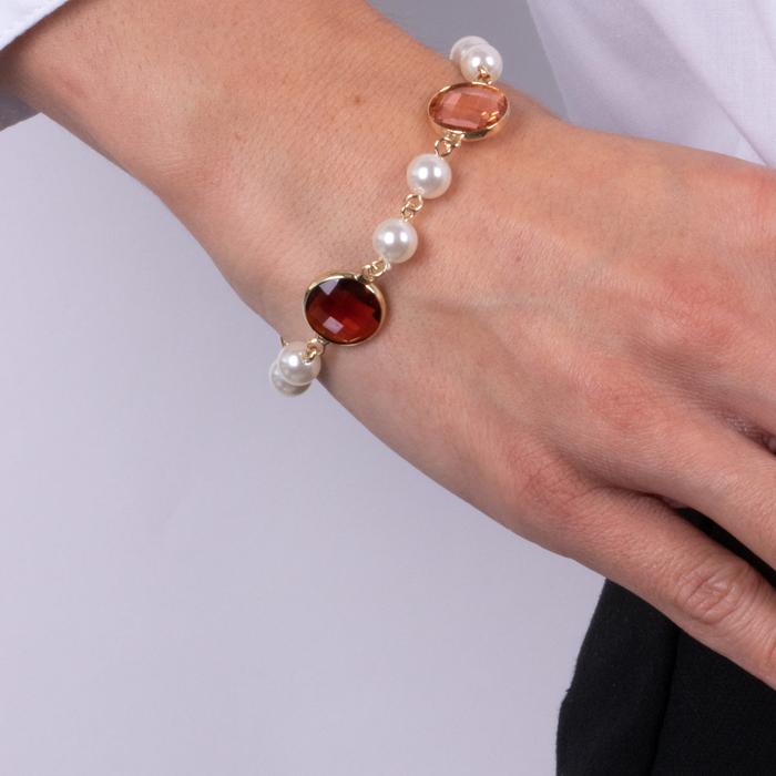 Metal Bracelet with Beads and Crystals