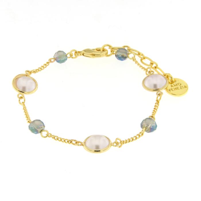 Bracelet en métal avec perles et cristaux