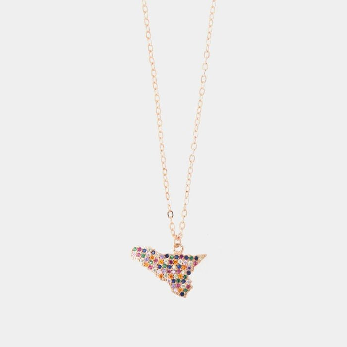 925 Silver Necklace with Sicily Island Pendant Embellished with Multi-Colored Zirconia Pavè