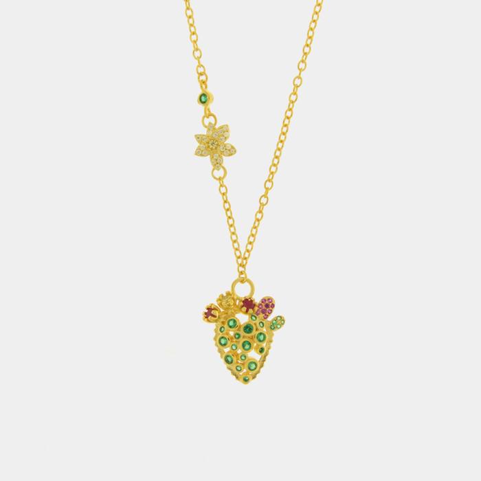 Collier en argent 925 avec cactus et zircons colorés