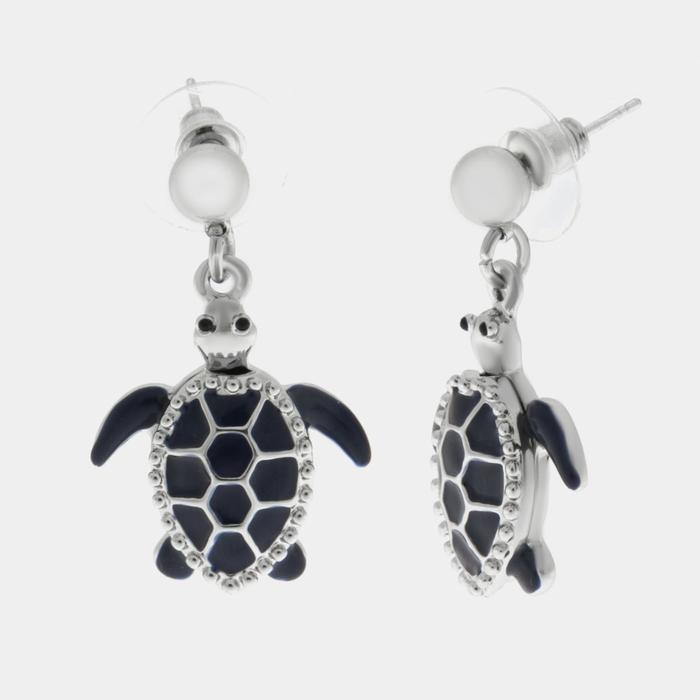 Boucles d'oreilles en métal tortue bleue