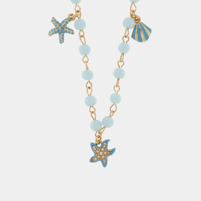 Metal Necklace with Starfish and Blue Crystals