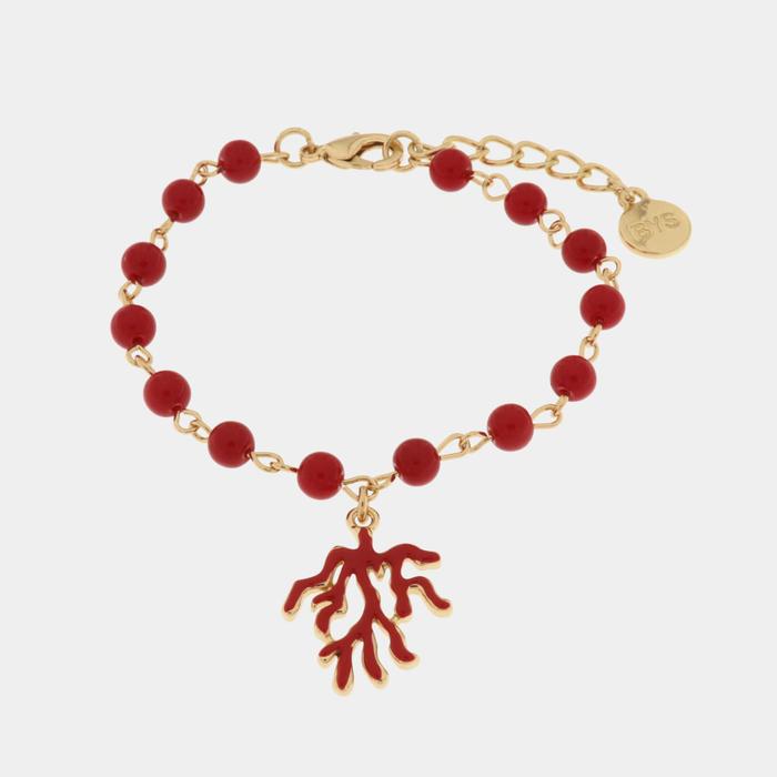 Bracelet en métal avec branche de corail