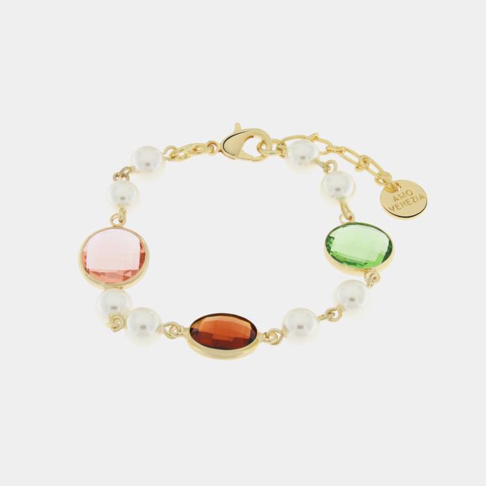 Metal Bracelet with Beads and Crystals