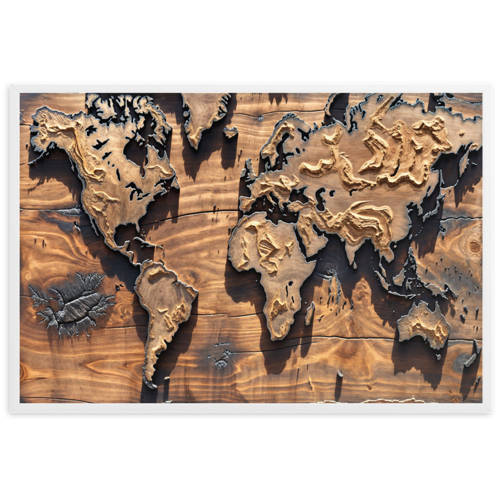 Tableau Carte du Monde Bois — Steampunk Style - Vue rapprochee