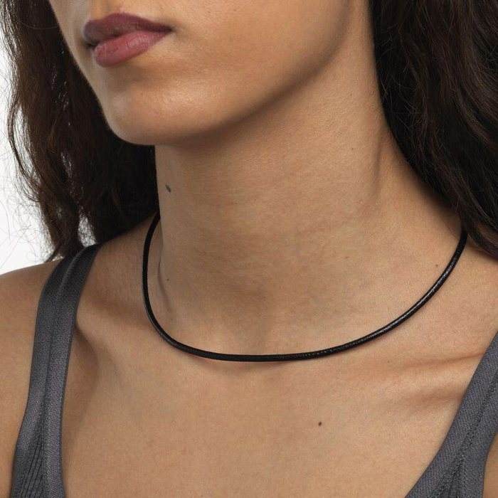 Black Leather Necklace 42 cm