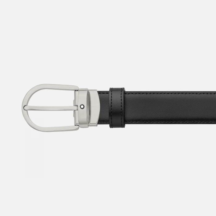 32mm Black/Blue Reversible Leather Belt with Horseshoe Buckle