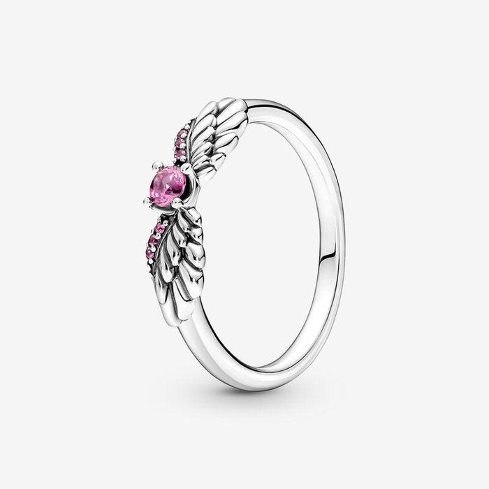 Angel Wings Ring with Pink Stone