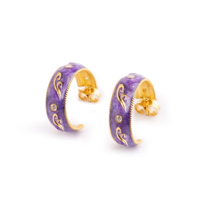 Petites boucles d'oreilles à tige en forme de vague violette