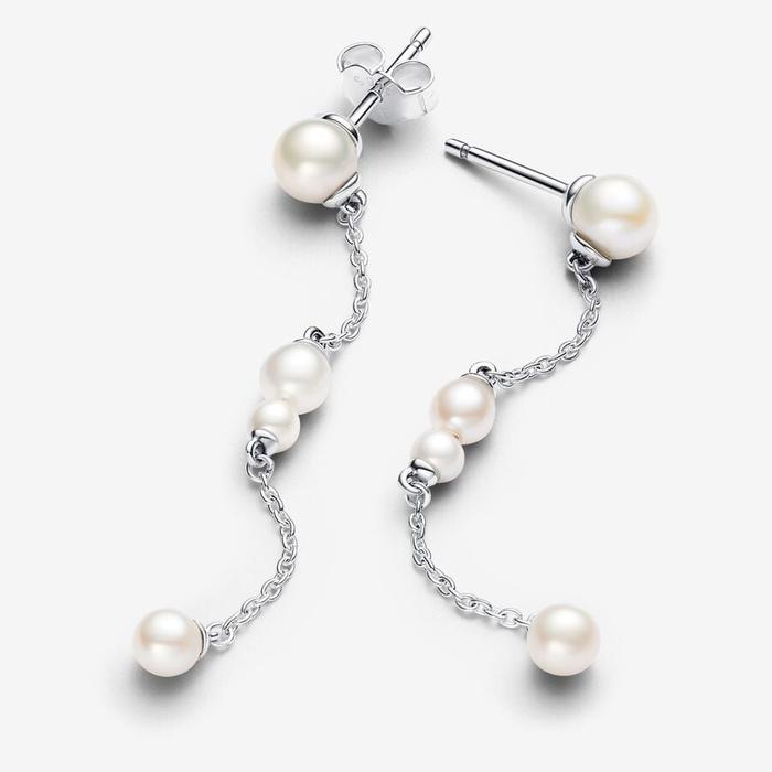 Boucles d'oreilles pendantes en chaîne avec perles de culture d'eau douce