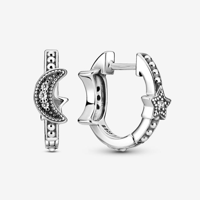 Boucles d'oreilles créoles croissant de lune et étoile