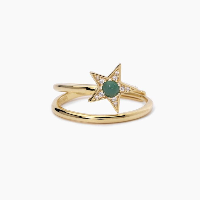 Golden star ring with green agate STARLET