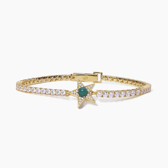 Bracelet tennis étoile dorée avec agate verte STARLET