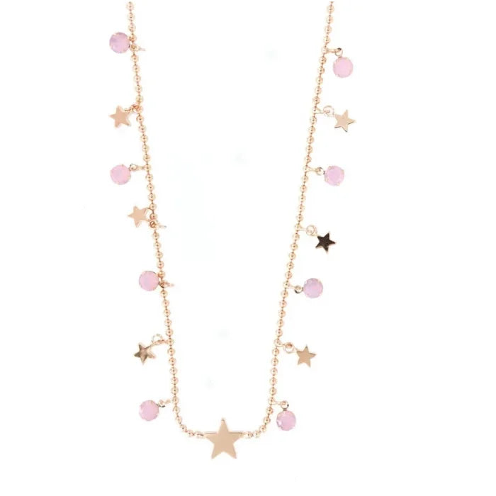Collier plaqué or avec étoiles et cristaux verts