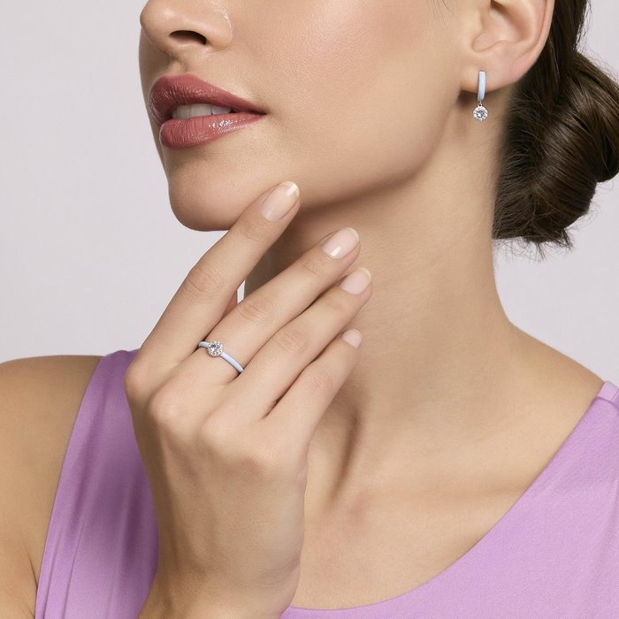 Bague en argent avec émail bleu et aigue-marine synthétique MILANESIENNE