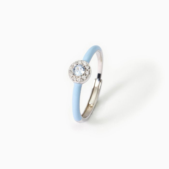 Bague en argent avec émail bleu et aigue-marine synthétique MILANESIENNE