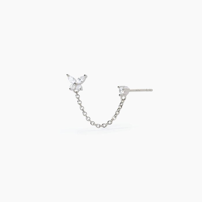 SECRET GARDEN Single Double Earring in Silver with Chain