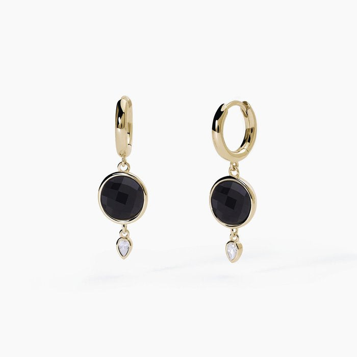 Boucles d'oreilles pendantes en argent et agate noire COLETTE
