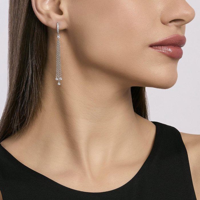 Orecchini a cerchio in argento con catenine pendenti SCINTILLA