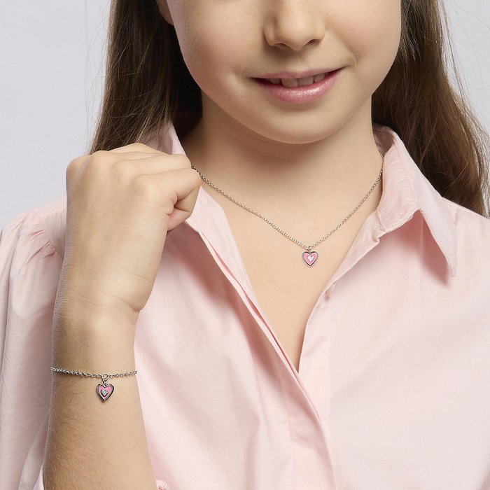 Bracciale in argento con cuore pendente smaltato TVB