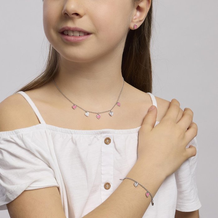 Orecchini a lobo in argento con cuore smaltato MON AMOUR