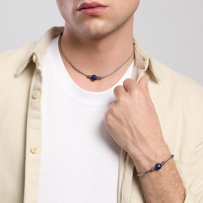 Bracciale con cordino grigio e pietra lapis TROPICAL