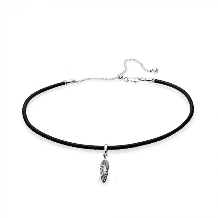 Girocollo Chocker nero con piuma cm 39