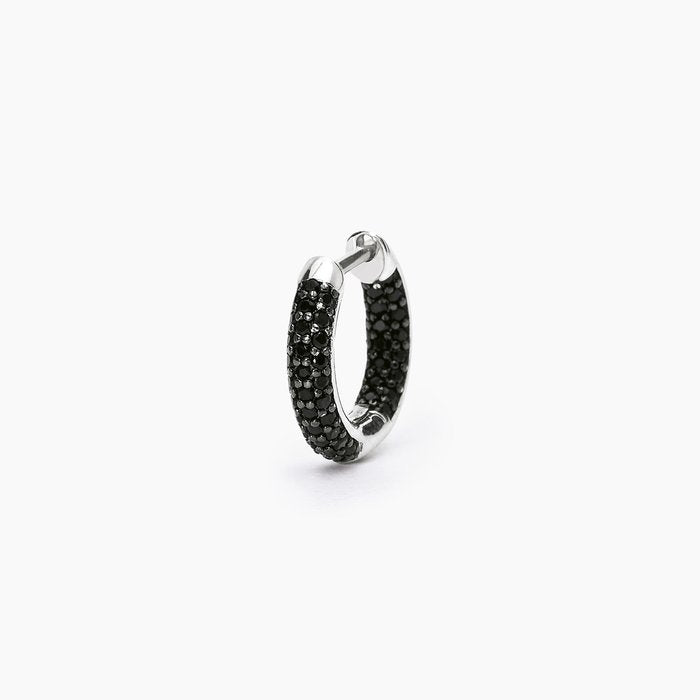 Boucle d'oreille créole en argent avec zircone noire MONOMANIA