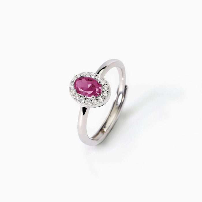 Anello in argento con rubino sintetico ovale e cristalli COOL OR RÉTRO?