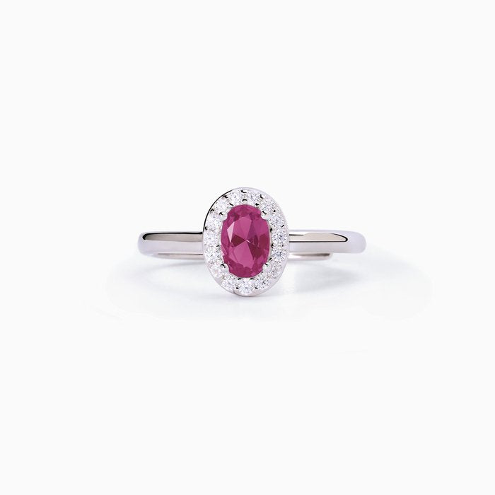 Anello in argento con rubino sintetico ovale e cristalli COOL OR RÉTRO?