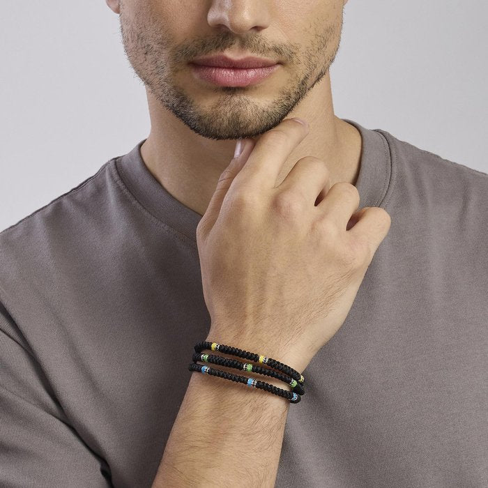 Bracciale in argento con cordino e inserti in smalto giallo COLOR BLOCK