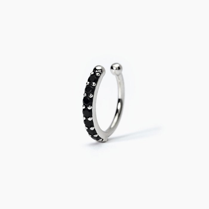 Orecchino ear cuff in argento a cerchio con cristalli neri CUFFMANIA