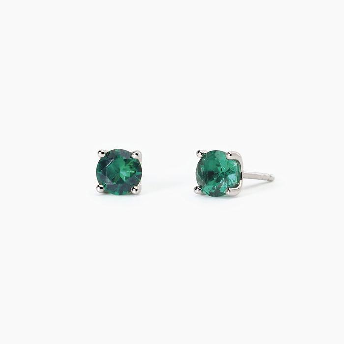 SHINY Synthetic Emerald Silver Earrings