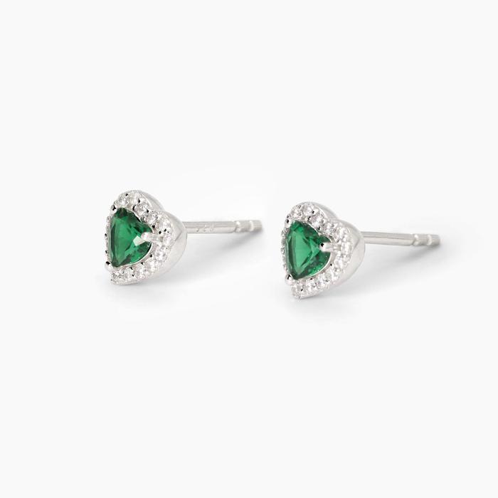 LOVE AFFAIR Heart Cut Synthetic Emerald Silver Earrings