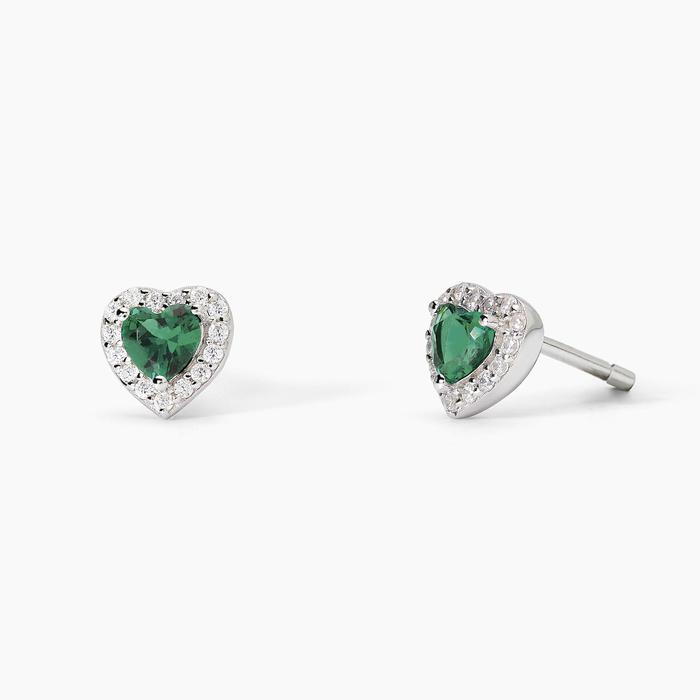 LOVE AFFAIR Heart Cut Synthetic Emerald Silver Earrings