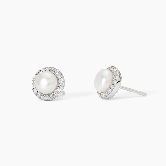 Silver earrings with cultured pearls and zircons MILANESIENNE