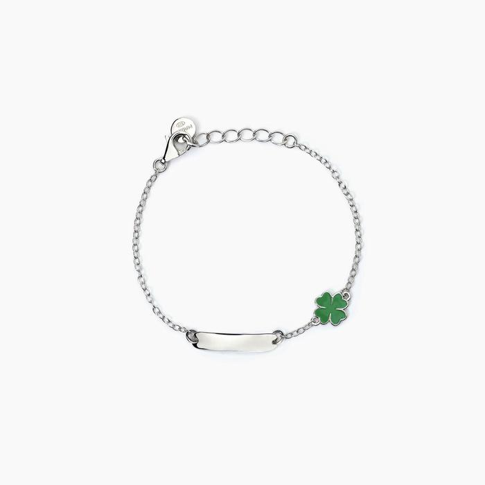 Bracelet personnalisable en argent avec trèfle à quatre feuilles LUCKY