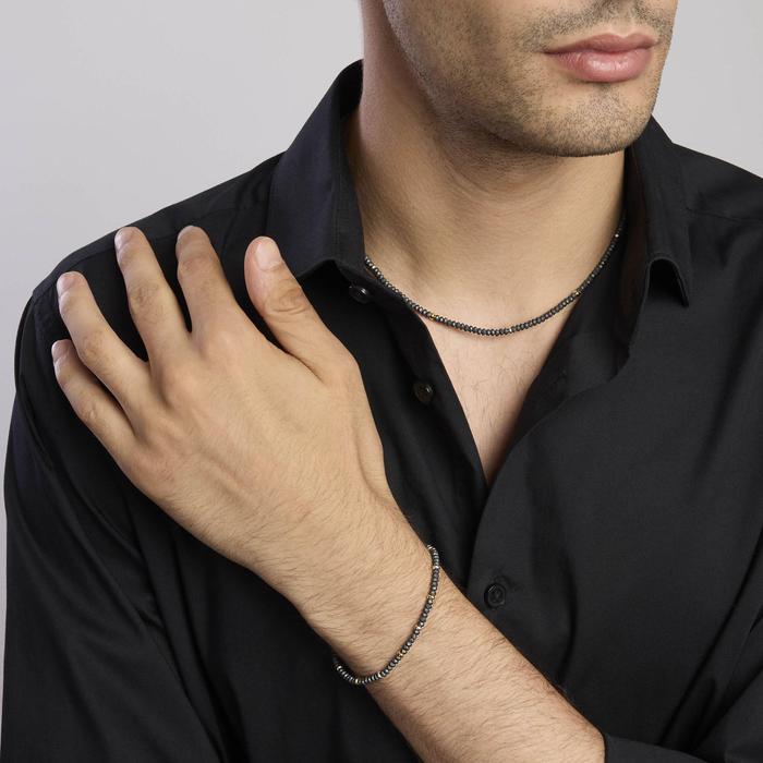 Bracciale in argento con ematite e inserti dorati ON ROAD