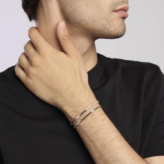 Bracelet en argent avec plaque et zircone blanche GENTLEMAN