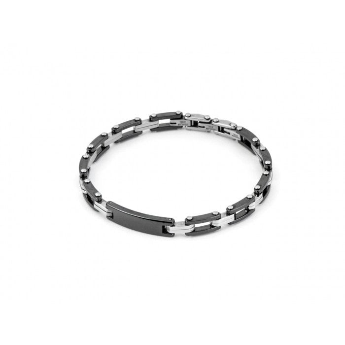 Steel and black ceramic bracelet with central plate