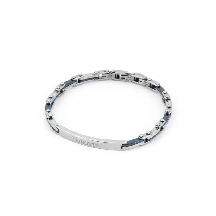 Steel and blue ceramic bracelet with central plate
