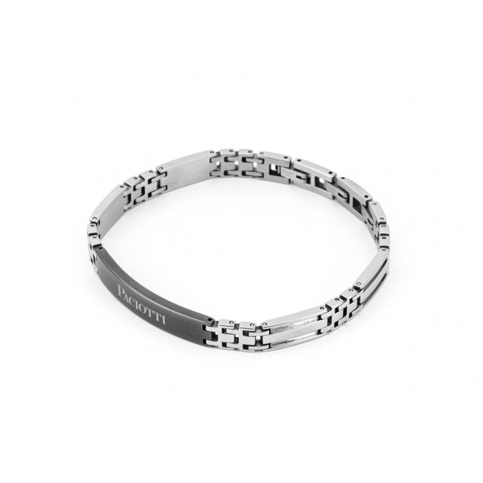 Steel bracelet with central plate engraved with black PVD