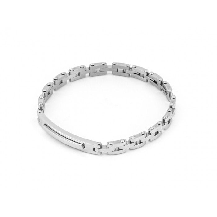 Steel bracelet with central plate